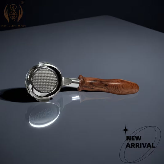 Bodenloser Siebträger Edelstahl & Echtholz – E61 / La Marzocco 58 mm