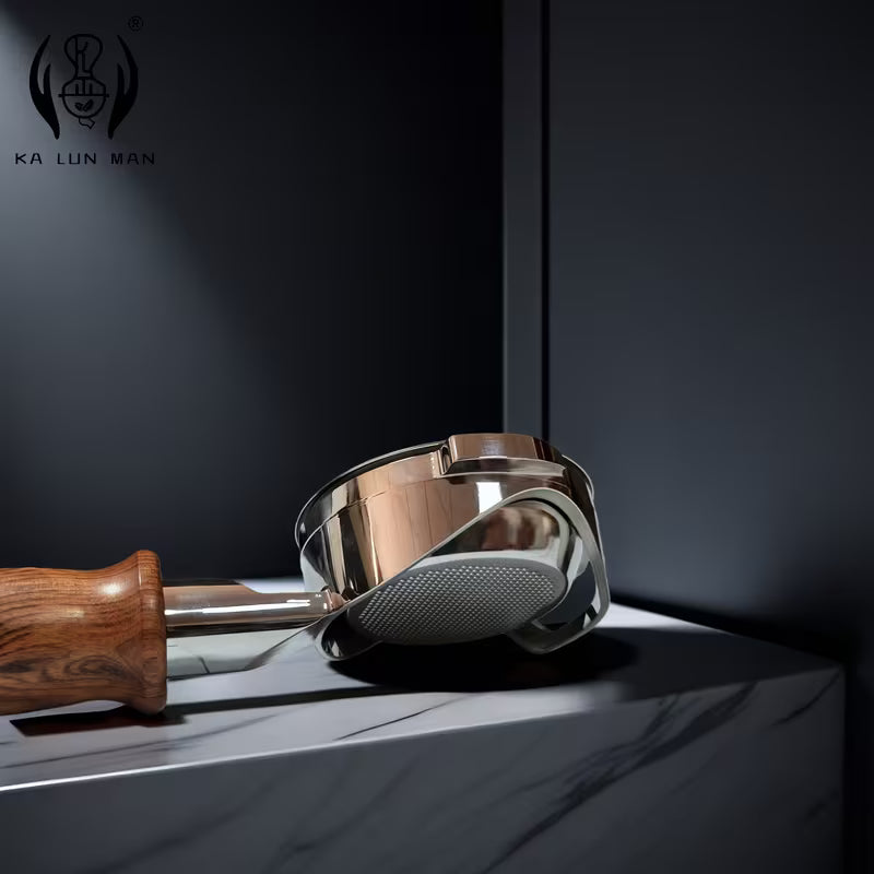 Bodenloser Siebträger Edelstahl & Echtholz – E61 / La Marzocco 58 mm